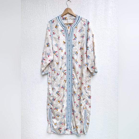 Vintage Handmade Floral Satin Kaftan Maxi Dress Cover-up Made In Morocco - Picture 1 of 7